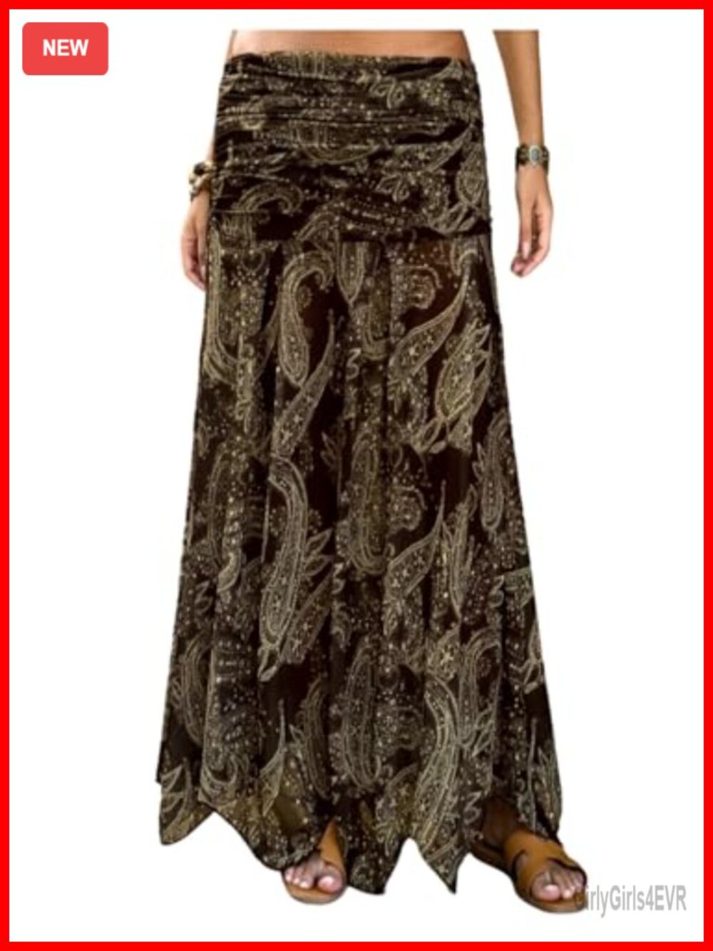 Boho Maxi Skirt Paisley Asymmetrical Ruffle Hem A-Line Beach Vacation